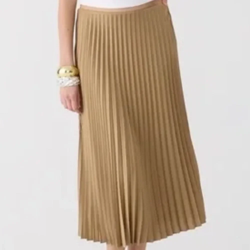 J. CREW Gwyneth Pleated Midi Slip Elastic Waist Band Skirt Champage Medium